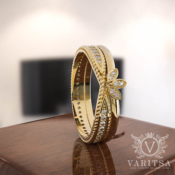 0.36ct Diamond Maple Inspired Gold Bridal Set - 02US55